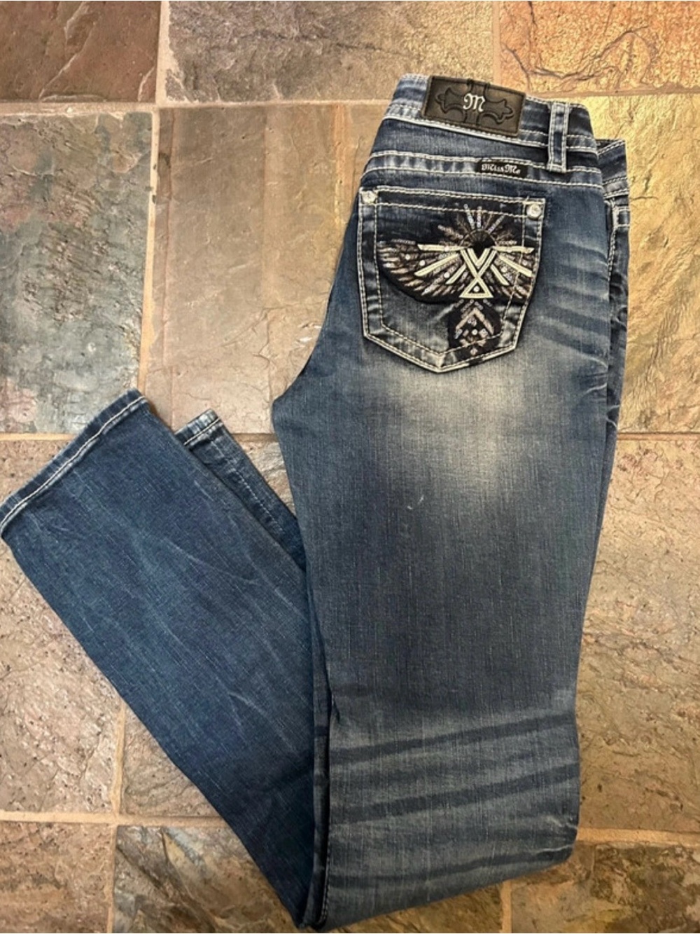Miss Me Blue Wash Bootcut Jeans with Embroidered Back Pocket